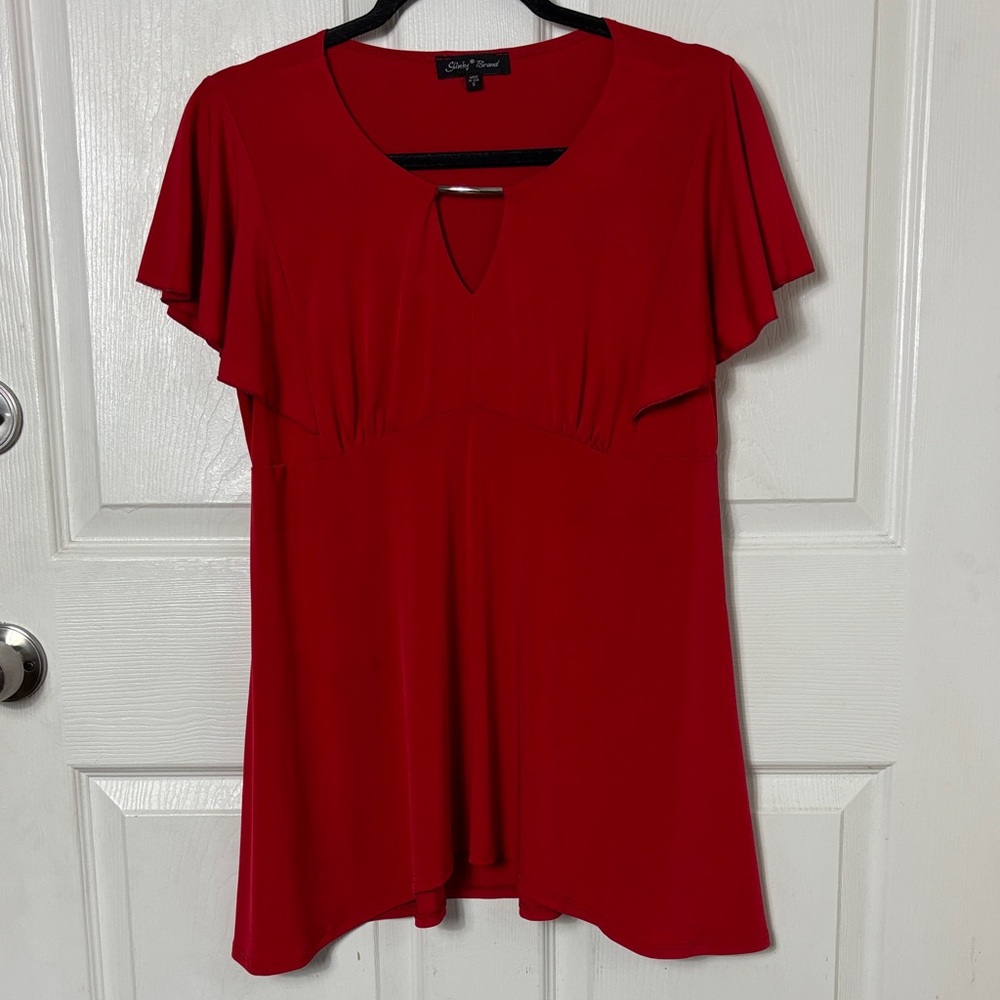 Slinky Brand Red Flutter Sleeve Blouse Size Small